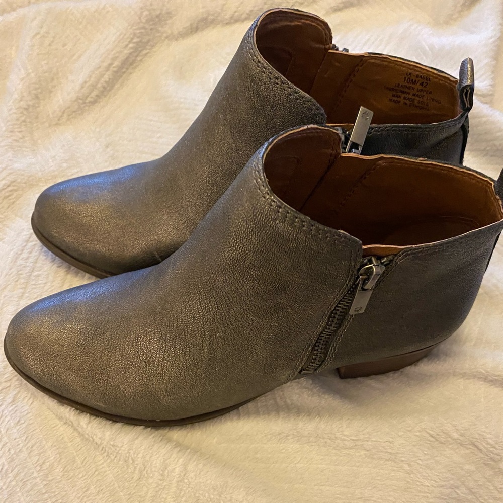 Booties, Color-Pewter, size 10, New, a few small scratches, but never worn